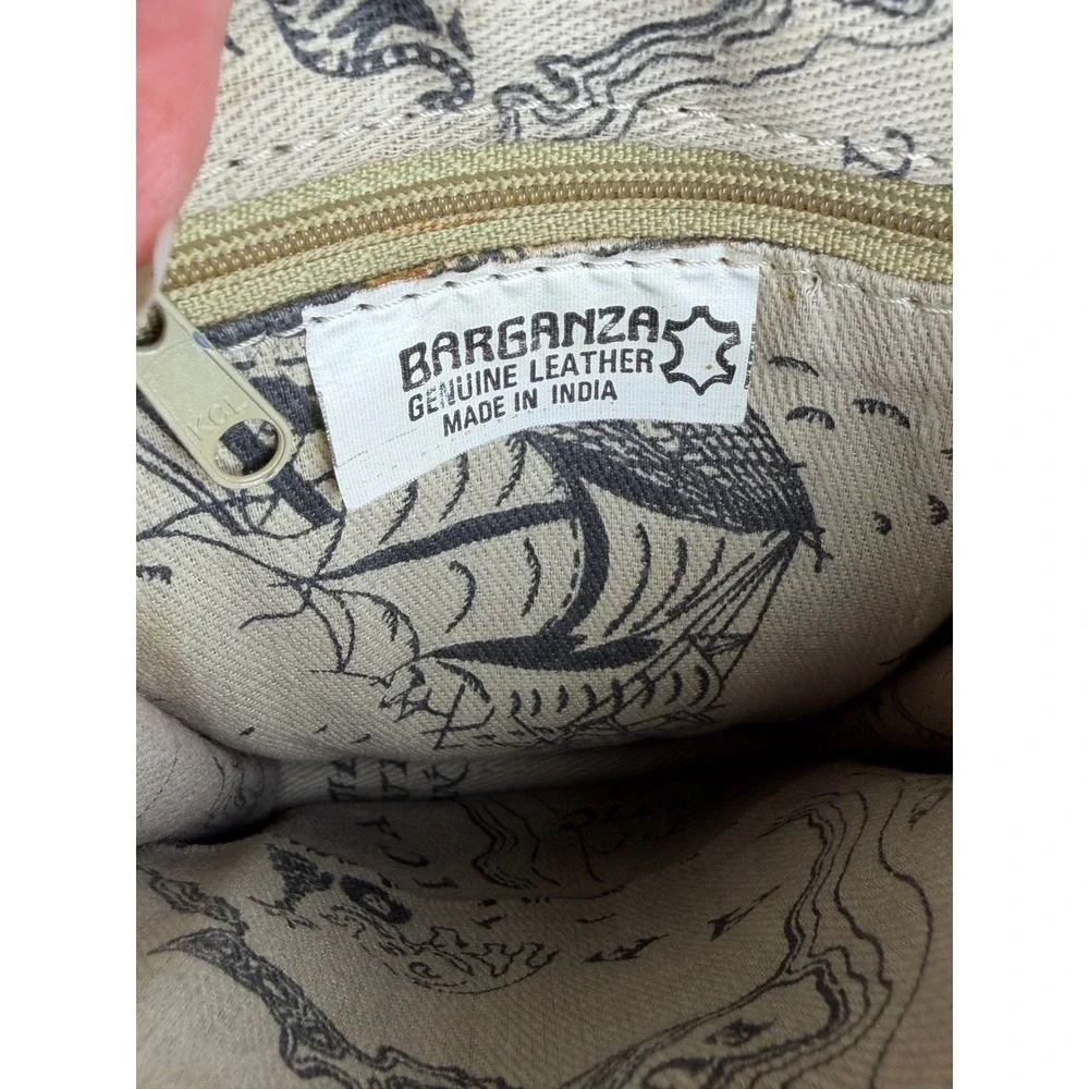 Vintage Y2K Barganza Black Leather Mini Crossbody Bag Map Lining‎ India Boho